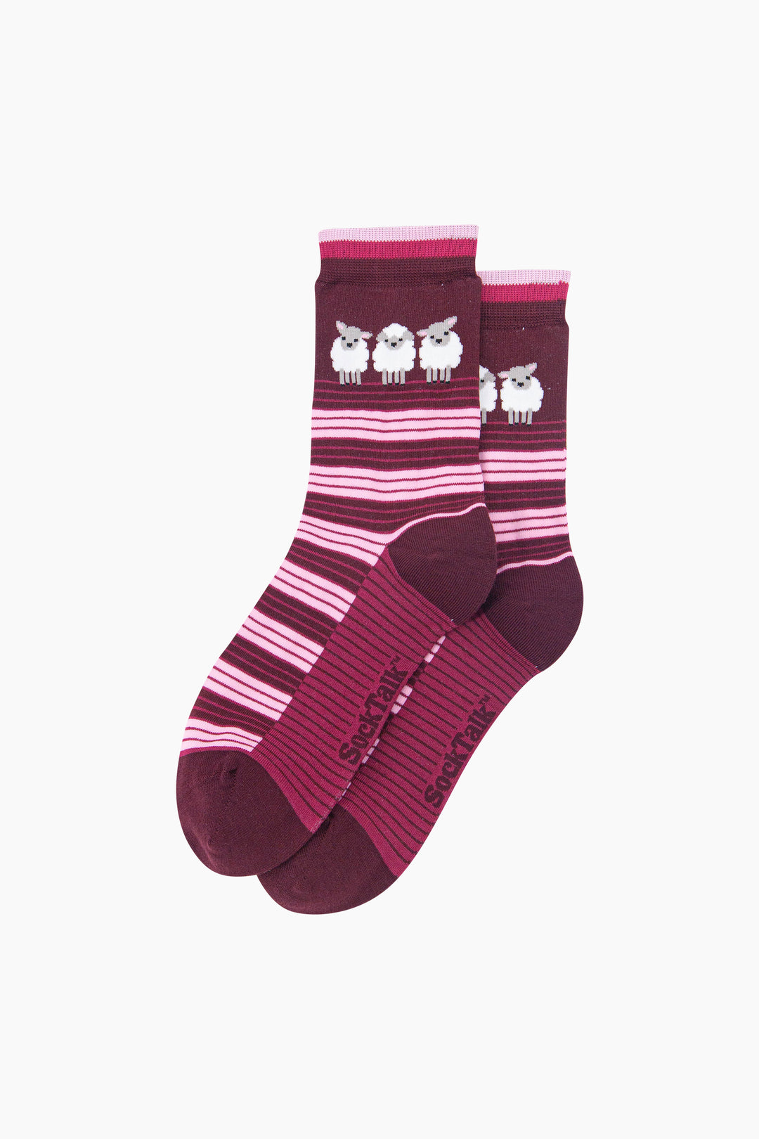 Sheep-Stripe-Women's-Bamboo-Socks-in-Burgundy-Laid-Flat