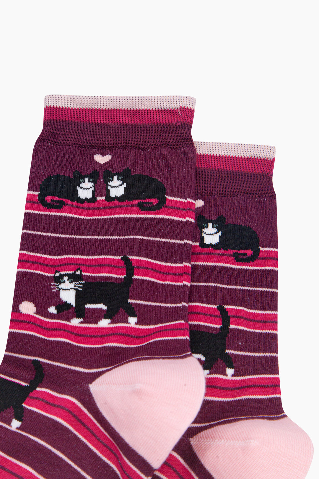 Cat-Stripe-Women's-Bamboo-Socks-in-Burgundy-Close-Up