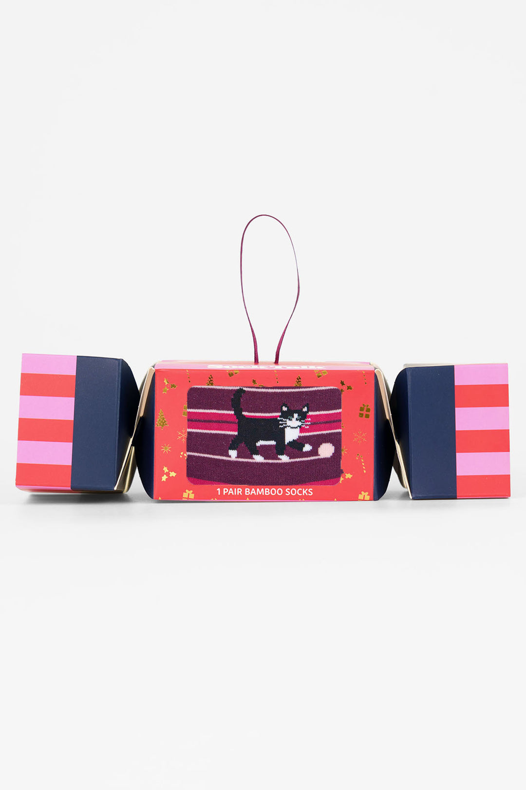 Cats-Chasing-Wool-Bamboo-Crew-Socks-Christmas-Cracker-Gift-Box-in-Berry