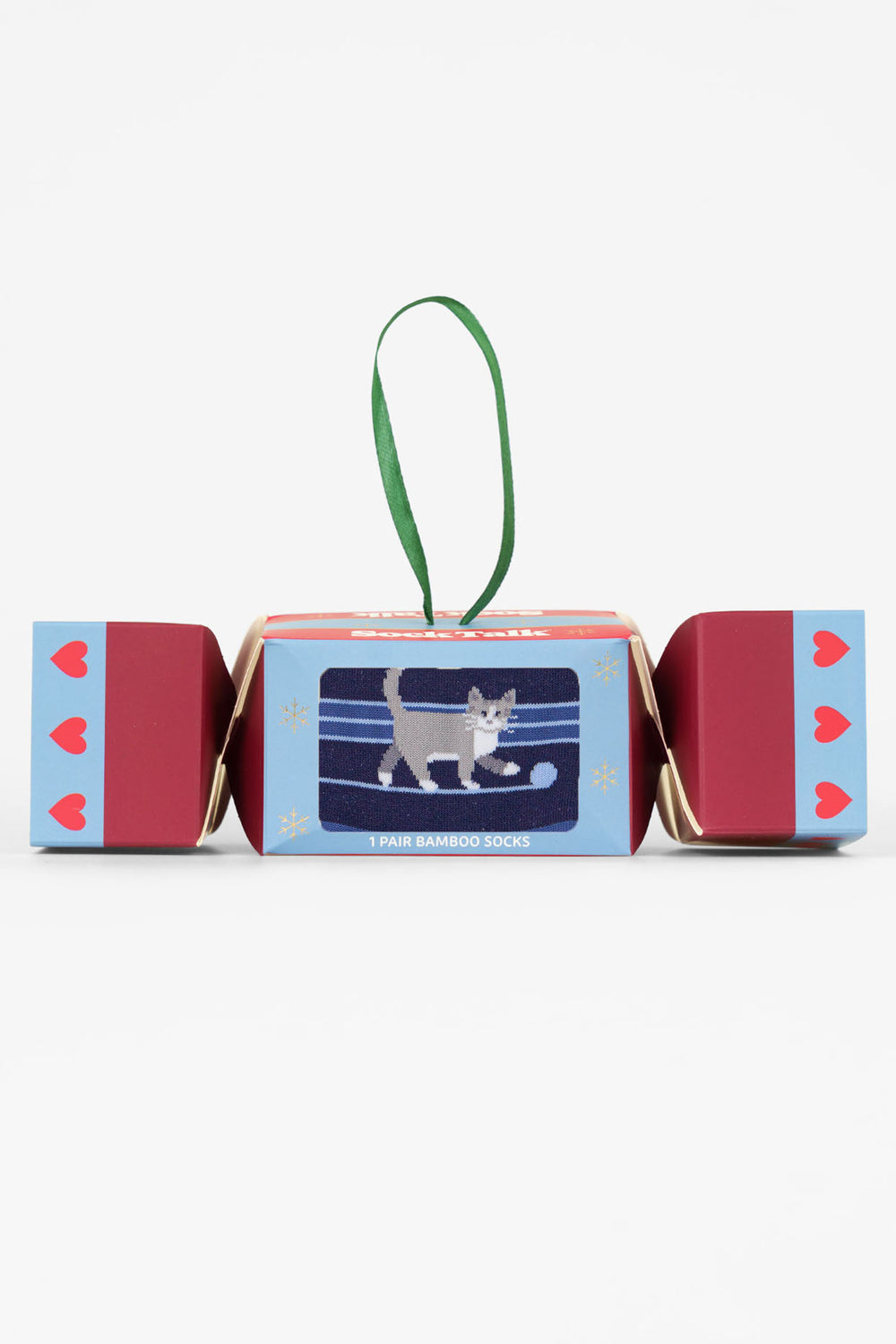 Cats-Chasing-Wool-Bamboo-Crew-Socks-Christmas-Cracker-Gift-Box-in Navy-Blue