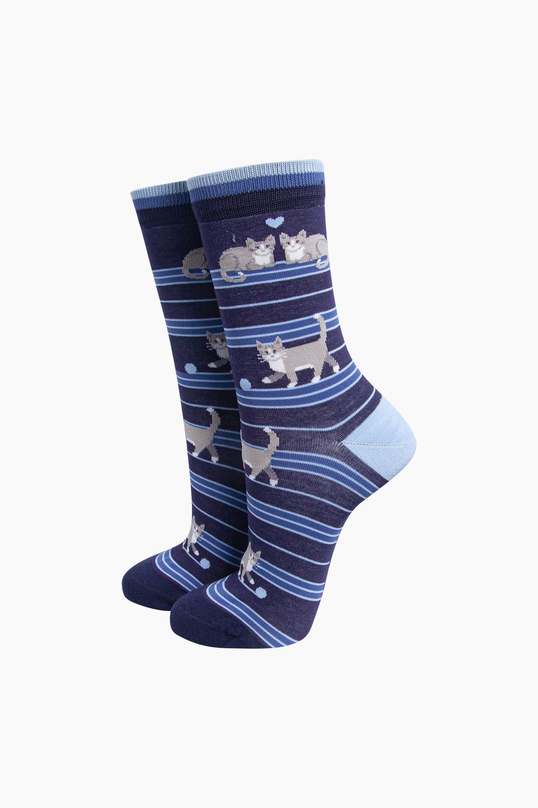 Cat Stripe Women's Bamboo Socks in Navy Blue