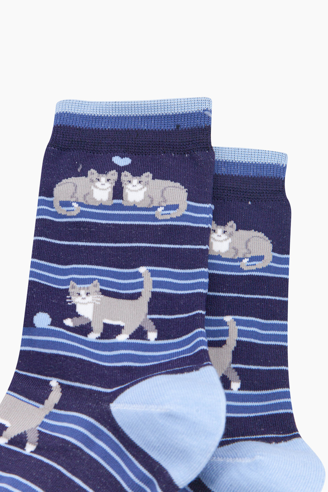 Cat-Stripe-Women's-Bamboo-Socks-in-Navy-Blue-Close-Up