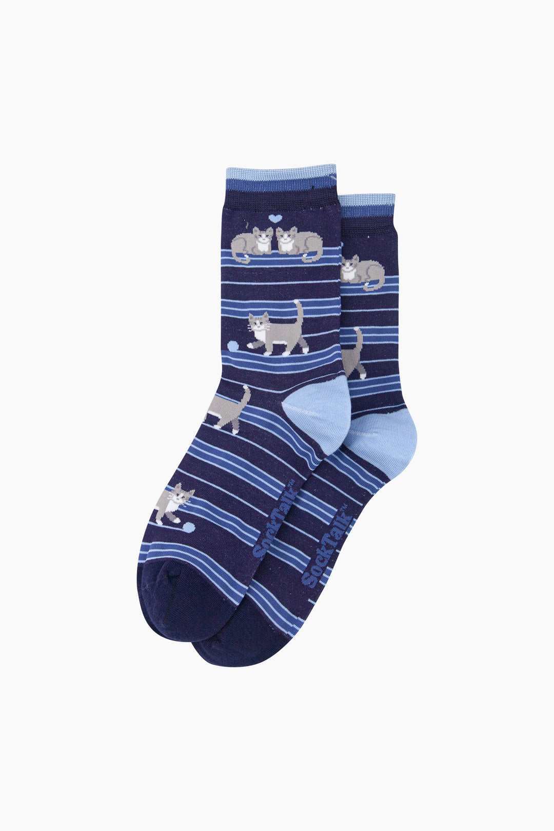 Cat-Stripe-Women's-Bamboo-Socks-in-Navy-Blue-Laid-Flat