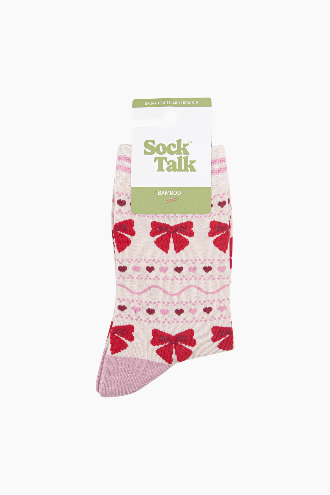Bow-Fair-Isle-Women's-Bamboo-Socks-in-Cream-In-Packaging