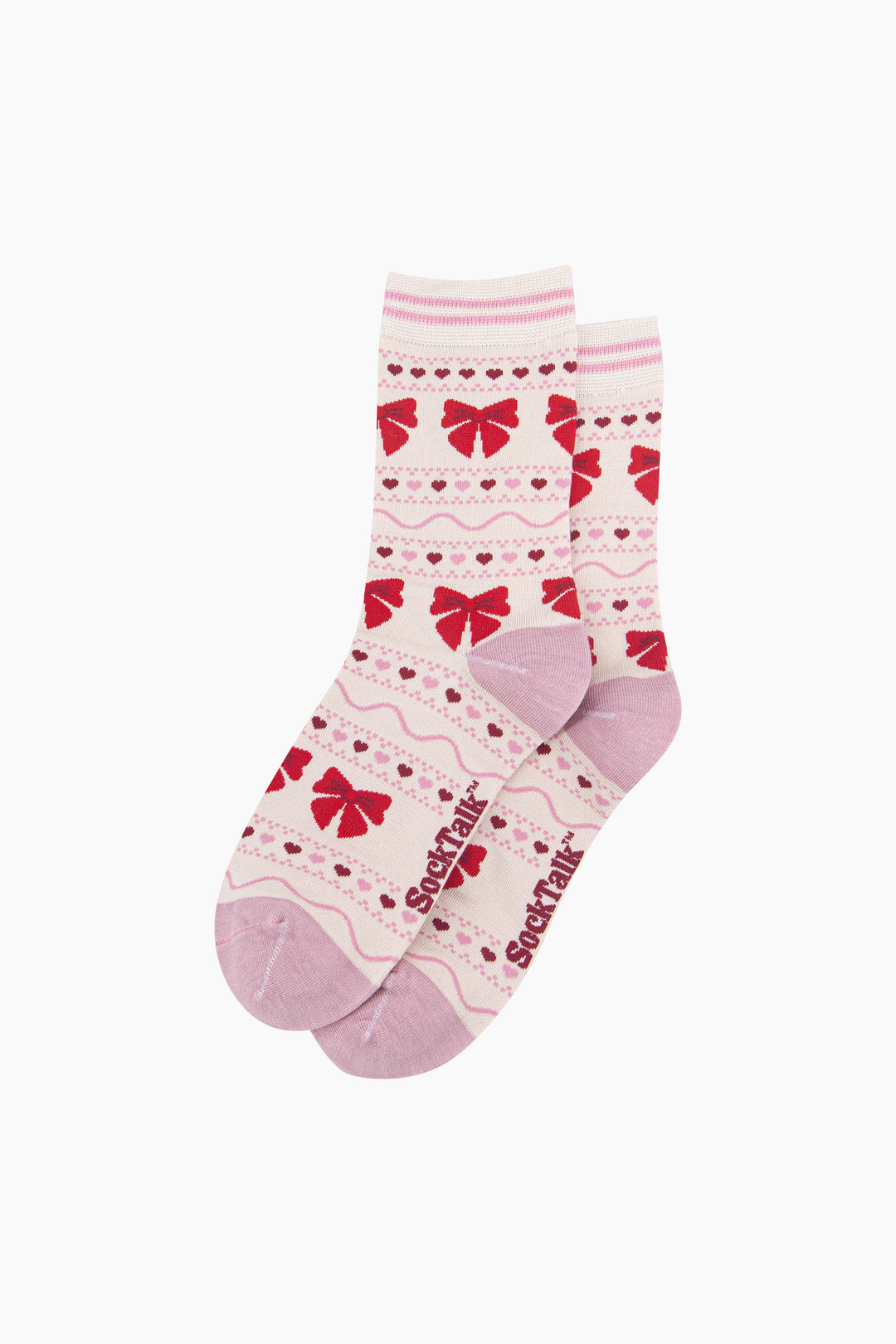 Bow-Fair-Isle-Women's-Bamboo-Socks-in-Cream-Laid-Flat