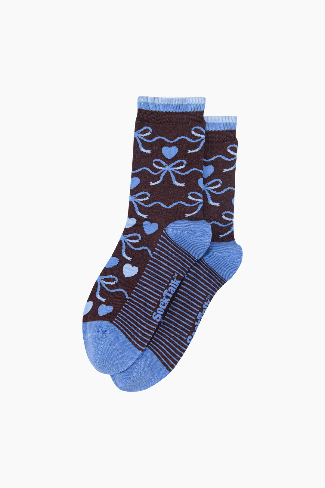 Ribbon-Bow-Women's-Bamboo-Socks-in-Brown/Blue-Laid-Flat