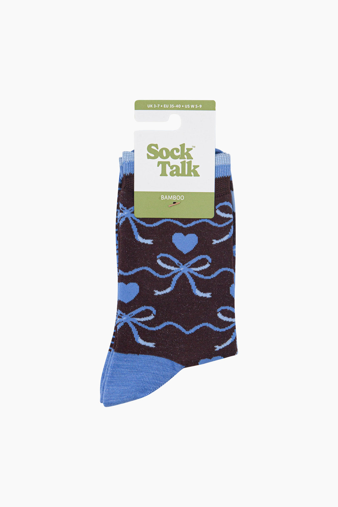 Ribbon-Bow-Women's-Bamboo-Socks-in-Brown/Blue-In-Packaging