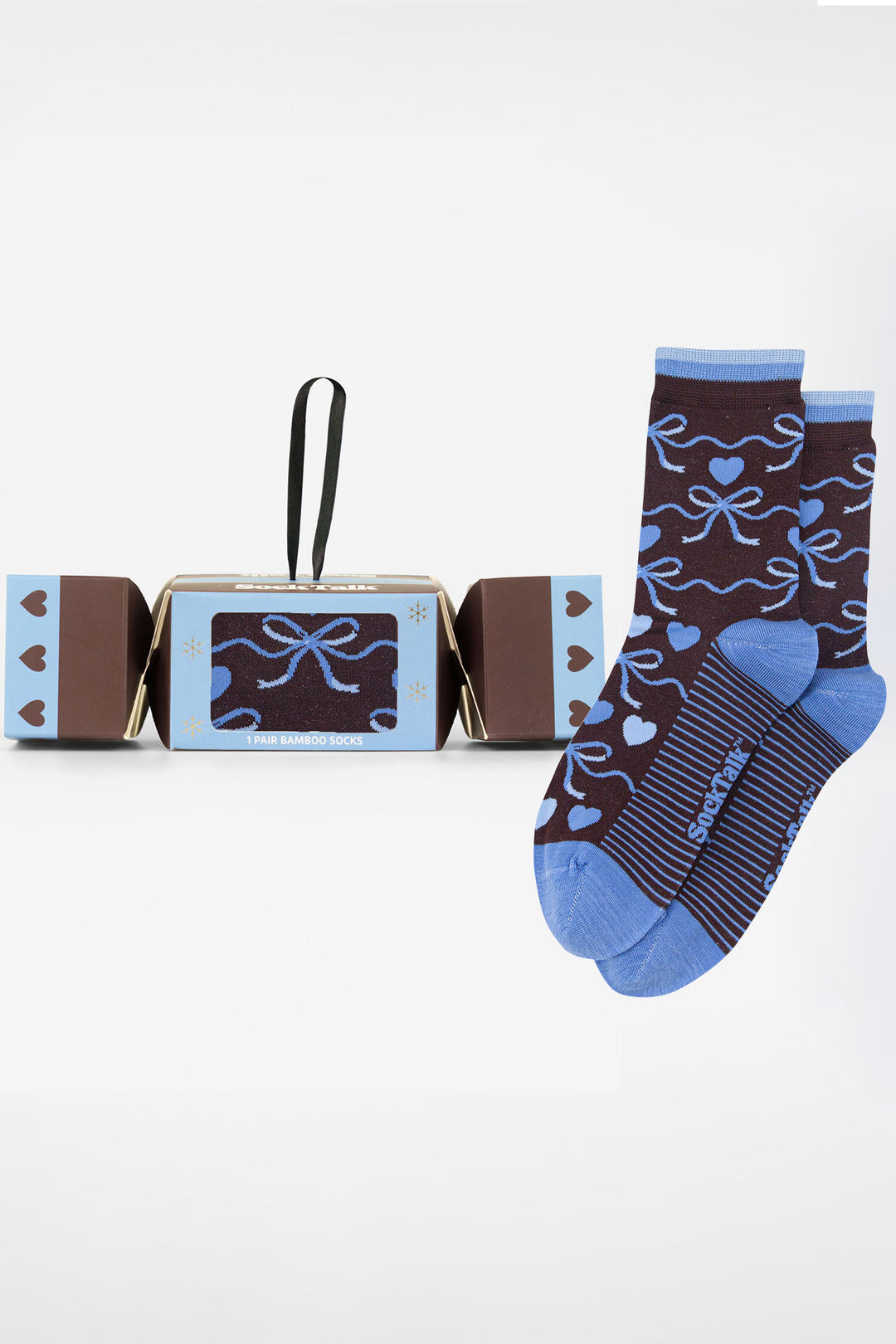 Ribbon-Bamboo-Crew-Socks-Christmas-Cracker-Gift-Box-in-Brown/Blue