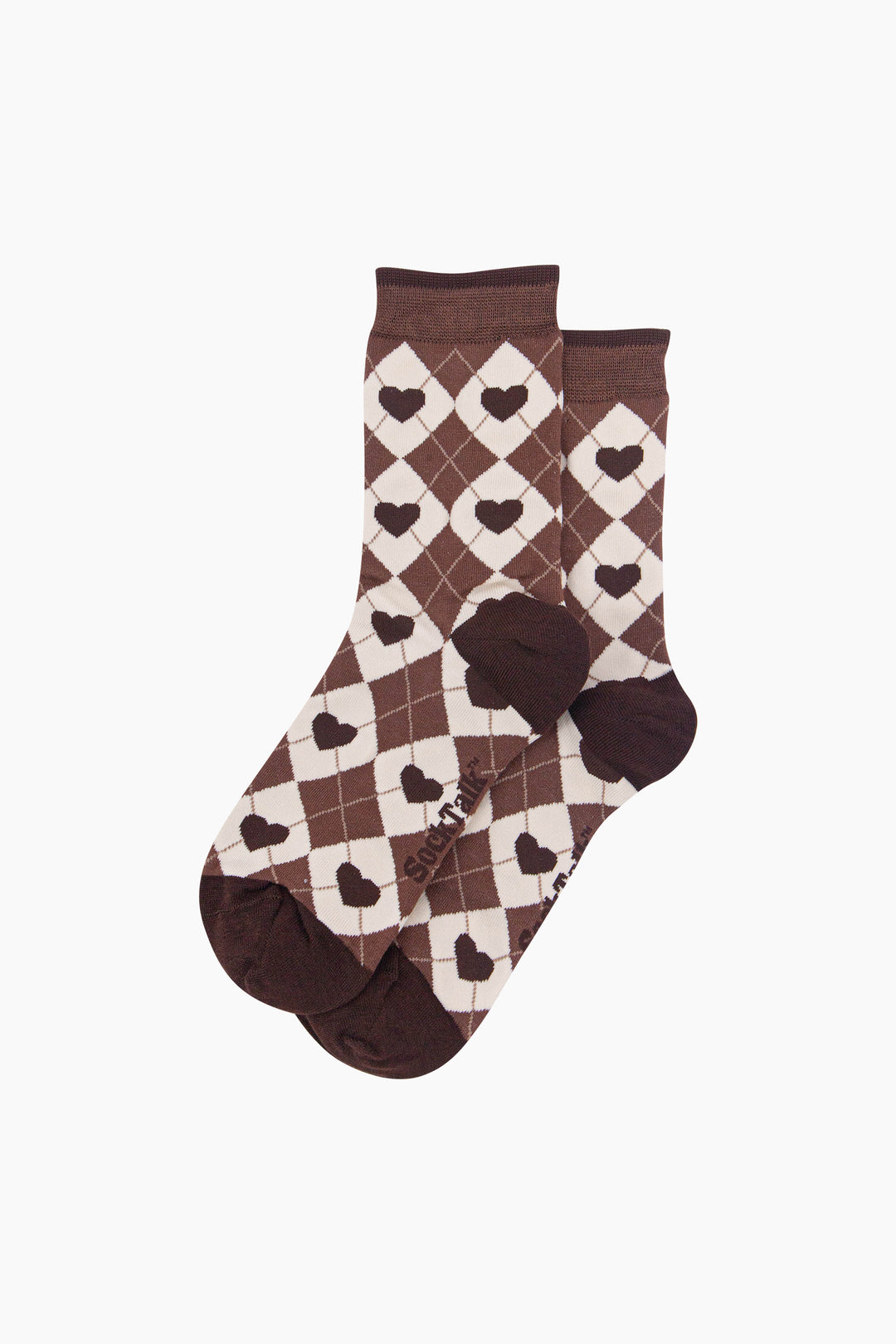 Heart-Argyle-Women's-Bamboo-Socks-in-Brown/Cream-Laid-Flat