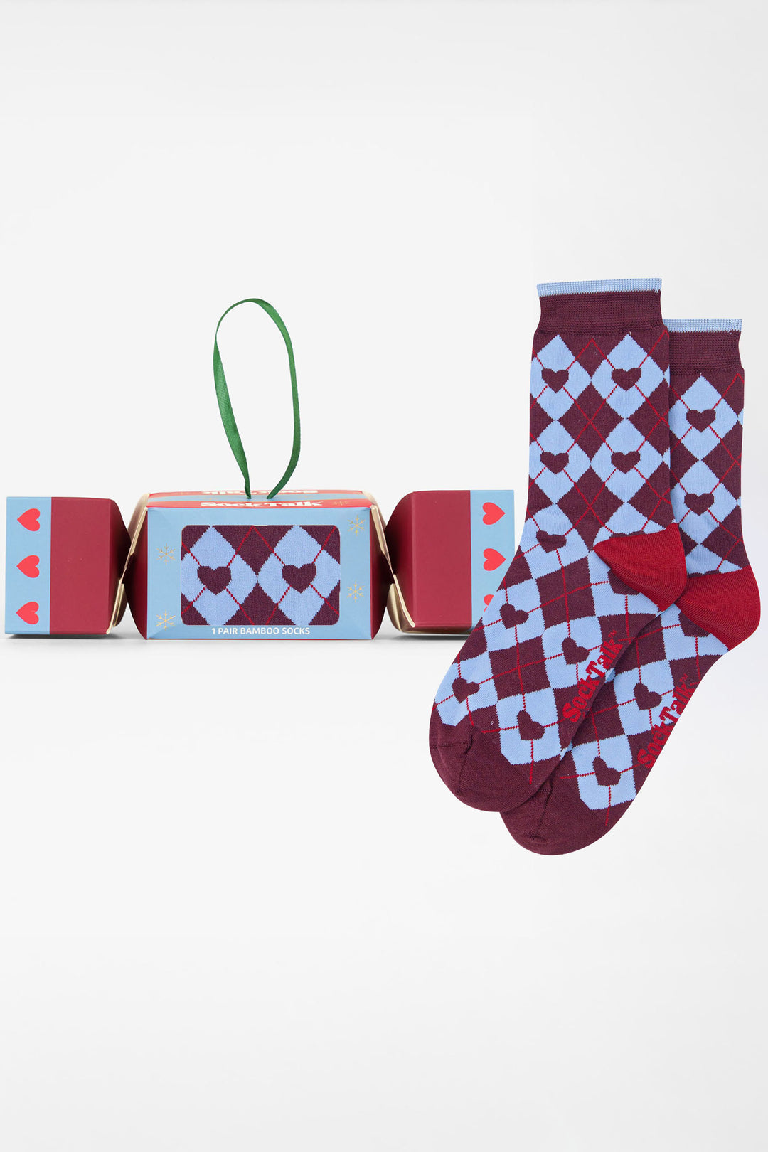Argyle-Heart-Bamboo-Crew-Socks-Christmas-Cracker-Gift-Box-in-Berry/Blue