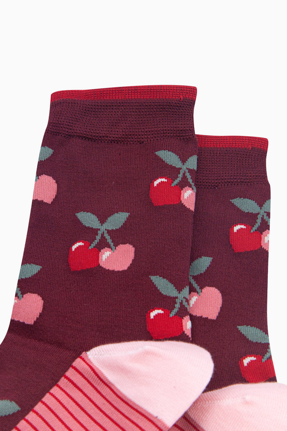 Heart-Cherry-Women's-Bamboo-Socks-in-Burgundy-Close-Up