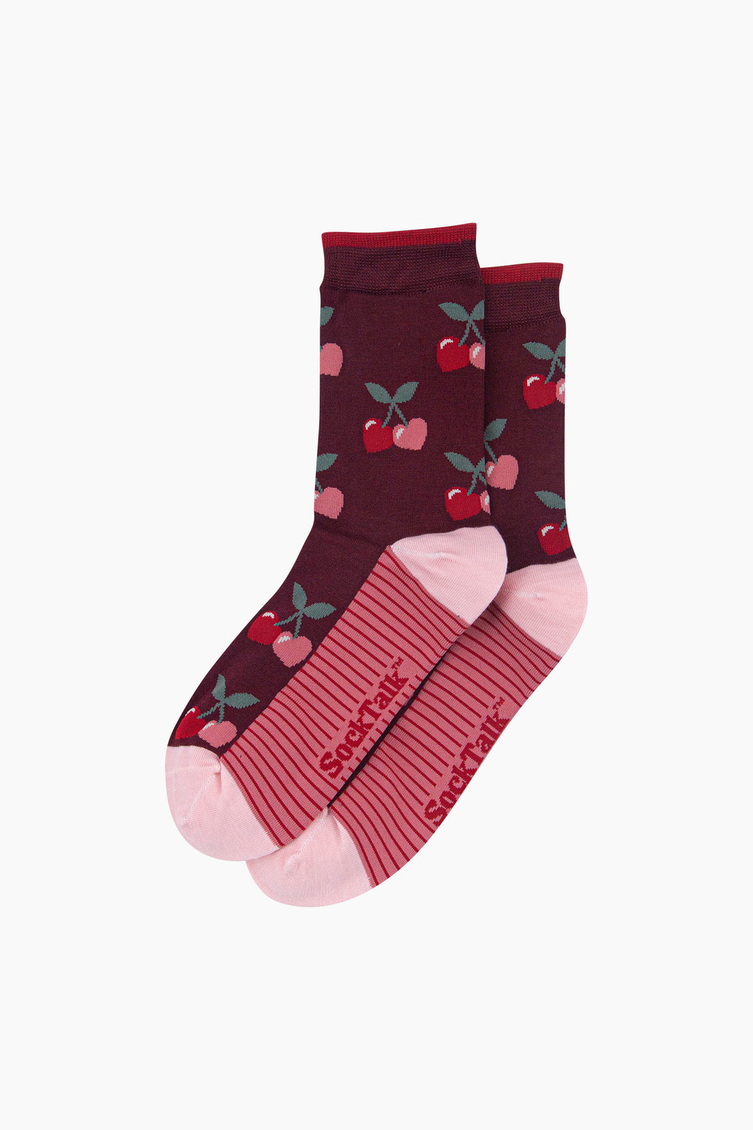 Heart-Cherry-Women's-Bamboo-Socks-in-Burgundy-Laid-Flat