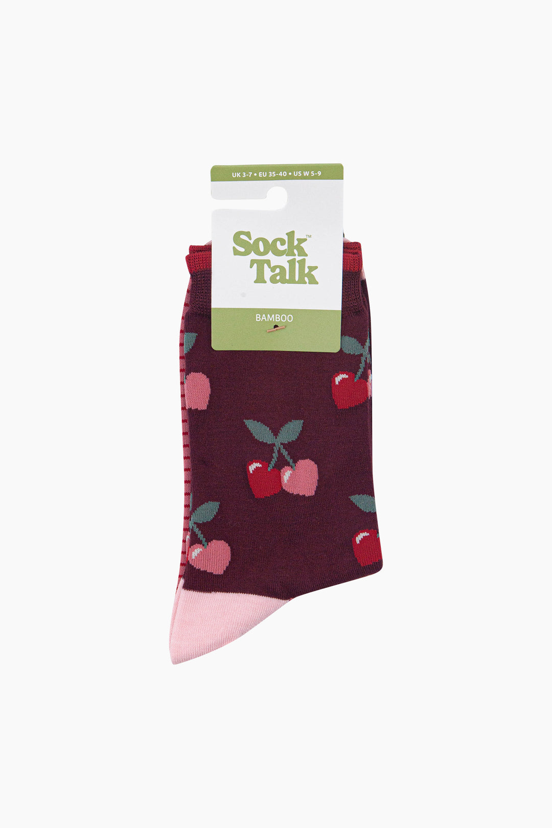 Heart-Cherry-Women's-Bamboo-Socks-in-Burgundy-In-Packaging