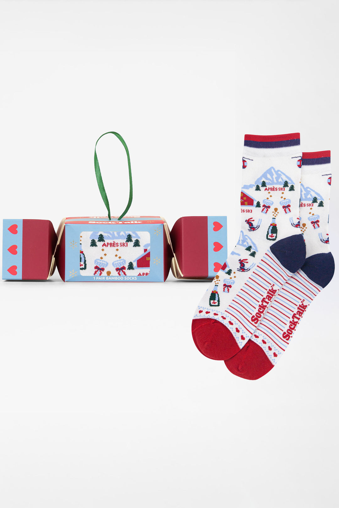 Apres-Ski-Bamboo-Crew-Socks-Christmas-Cracker-Gift-Box-in-White/Red