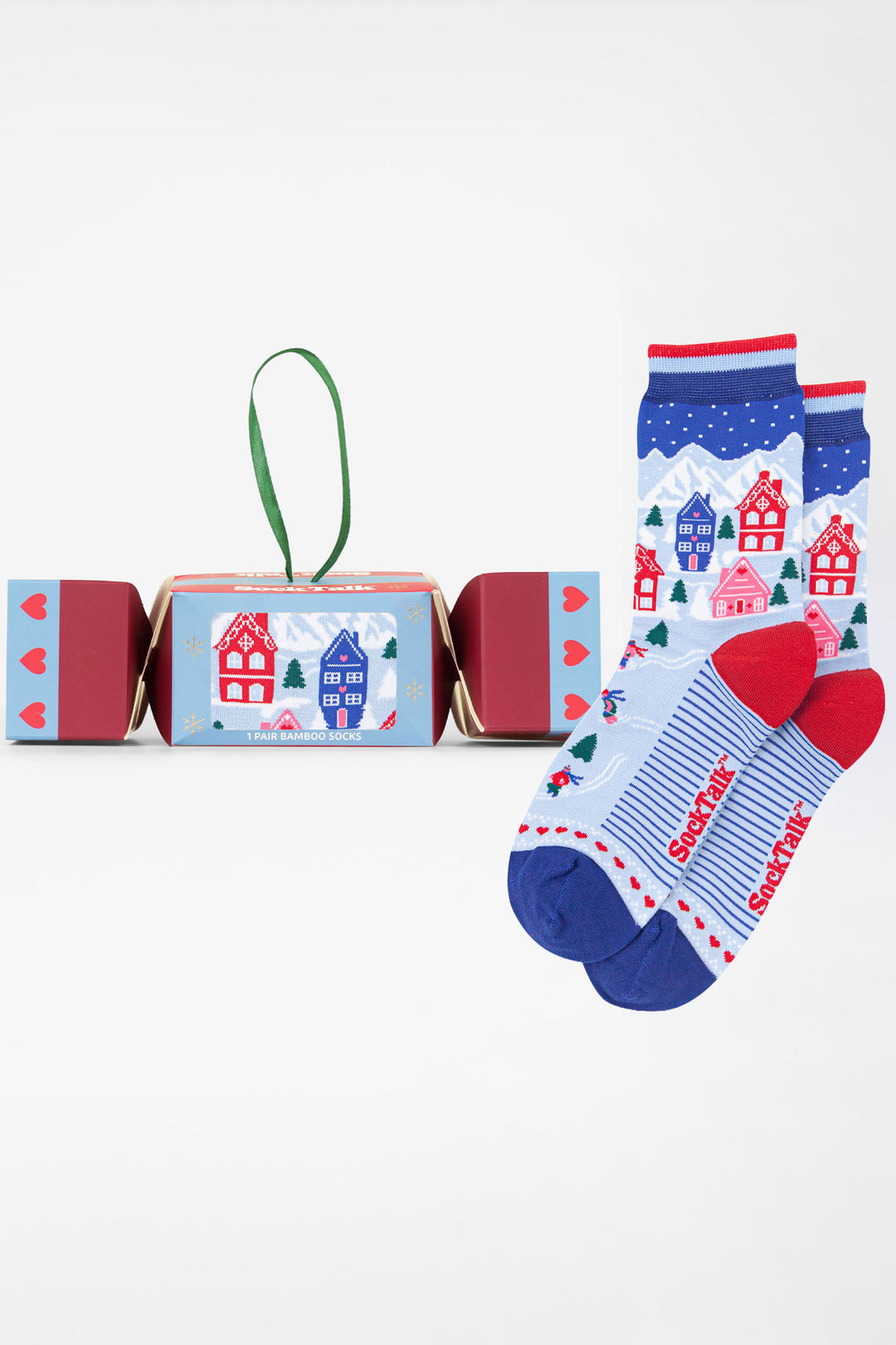Ski-Chalet-Bamboo-Crew-Socks-Christmas-Cracker-Gift-Box-in-Blue