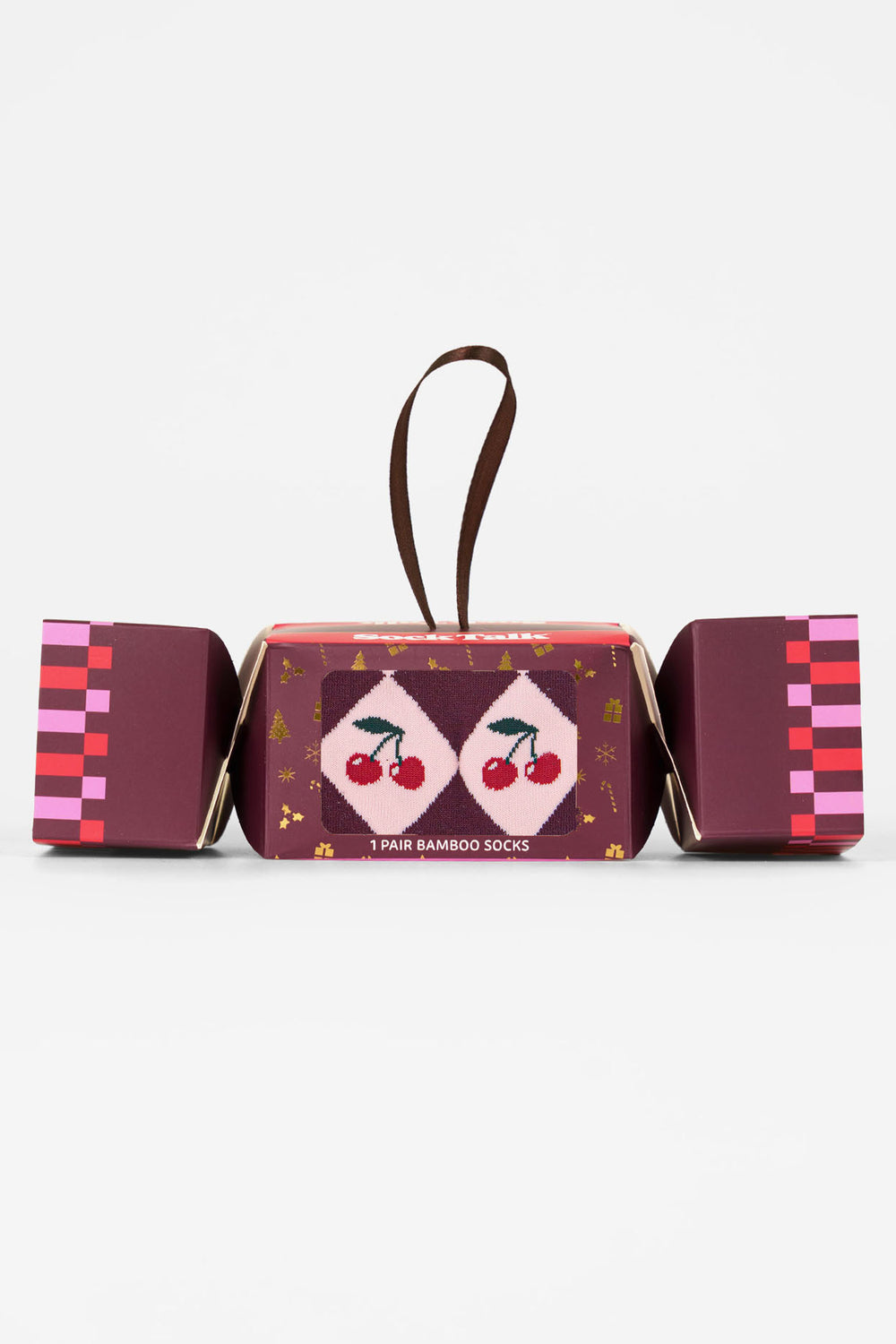 Argyle-Cherry-Bamboo-Crew-Socks-Christmas-Cracker-Gift-Box-in-Berry