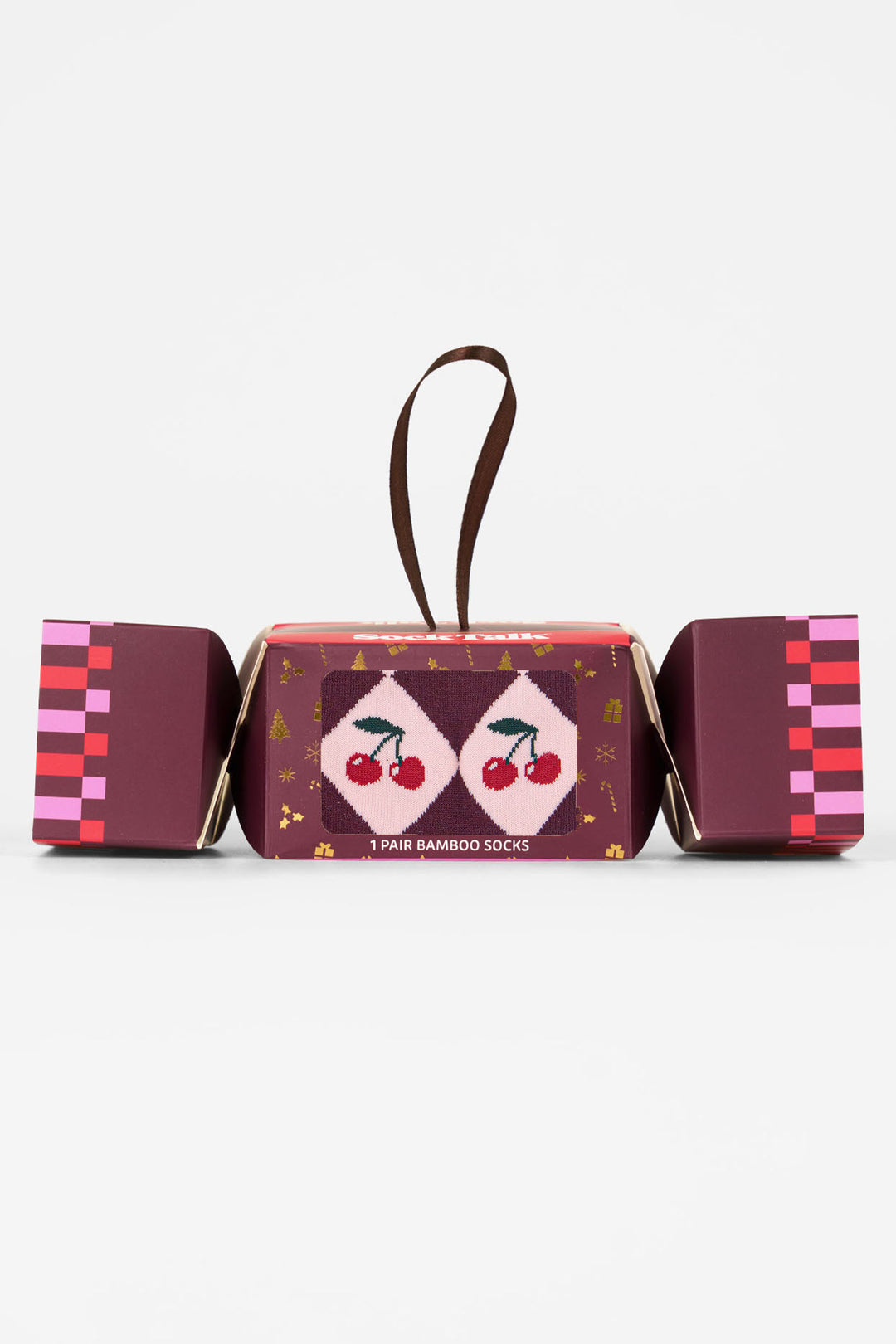 Argyle-Cherry-Bamboo-Crew-Socks-Christmas-Cracker-Gift-Box-in-Berry