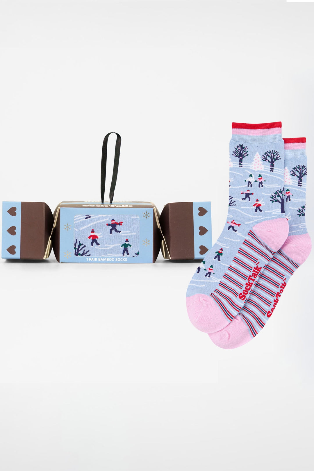 Ice-Skating-Bamboo-Crew-Socks-Christmas-Cracker-Gift-Box-in-Blue