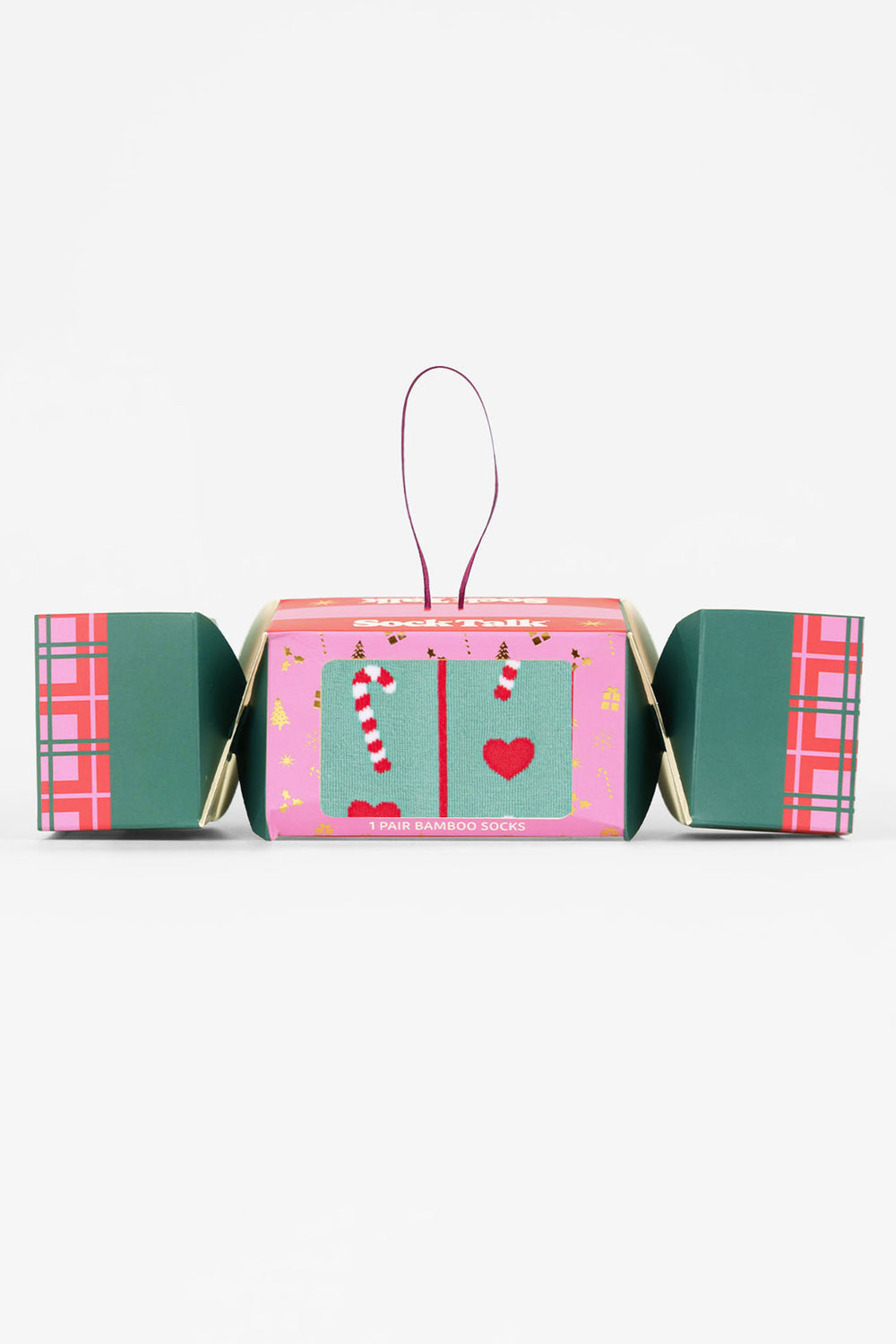 Candy-Cane-Bamboo-Crew-Socks-Christmas-Cracker-Gift-Box-in-Sage-Green