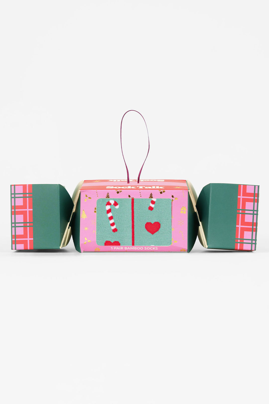 Candy-Cane-Bamboo-Crew-Socks-Christmas-Cracker-Gift-Box-in-Sage-Green