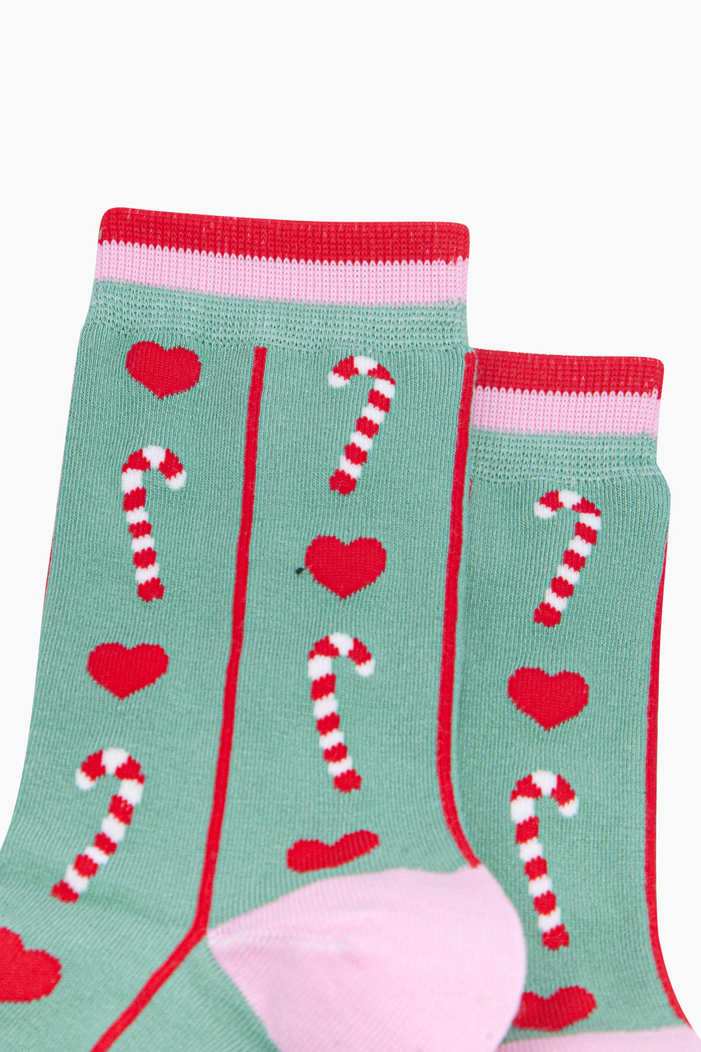 Candy-Cane-Women's-Bamboo-Socks-in-Mint-Green-Close-Up