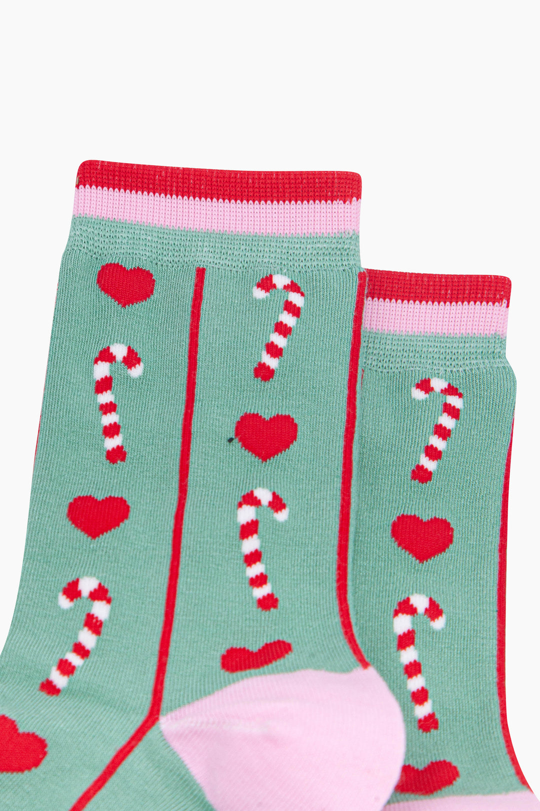 Candy-Cane-Women's-Bamboo-Socks-in-Mint-Green-Close-Up