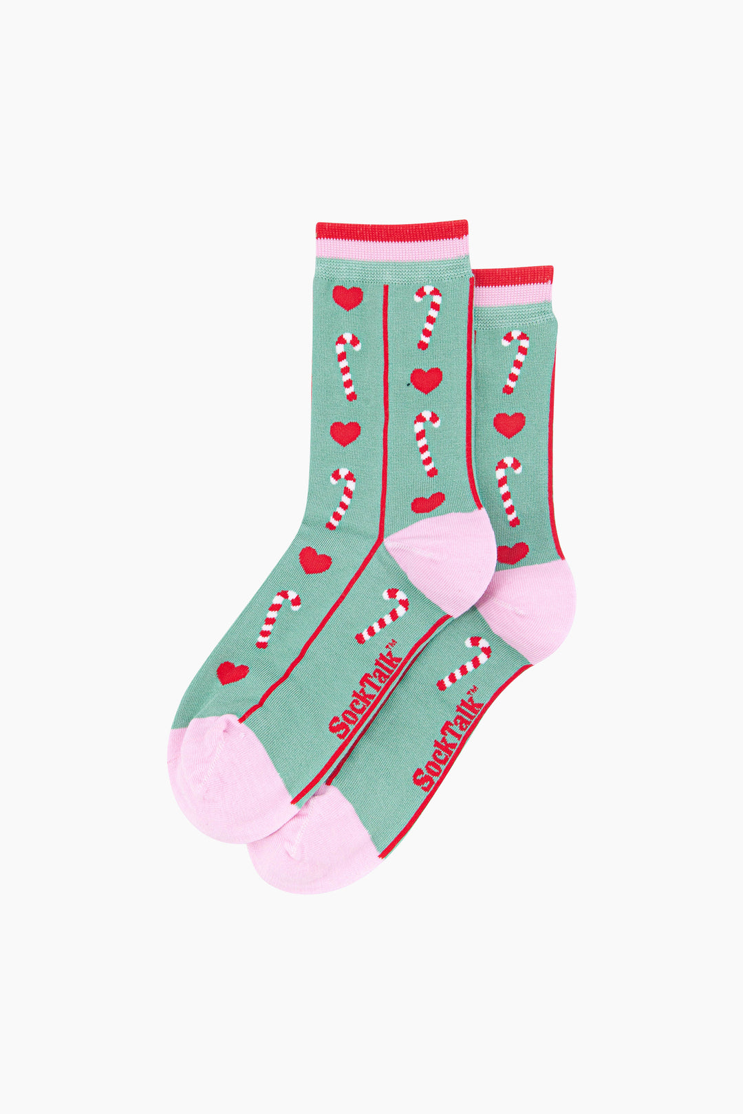 Candy-Cane-Women's-Bamboo-Socks-in-Mint-Green-Laid-Flat
