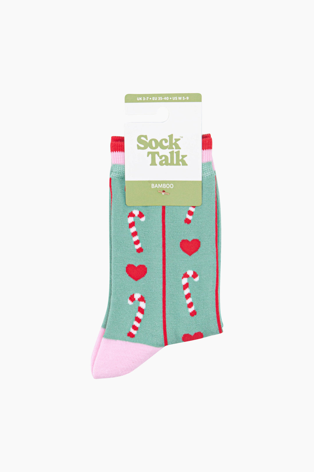Candy-Cane-Women's-Bamboo-Socks-in-Mint-Green-In-Packaging