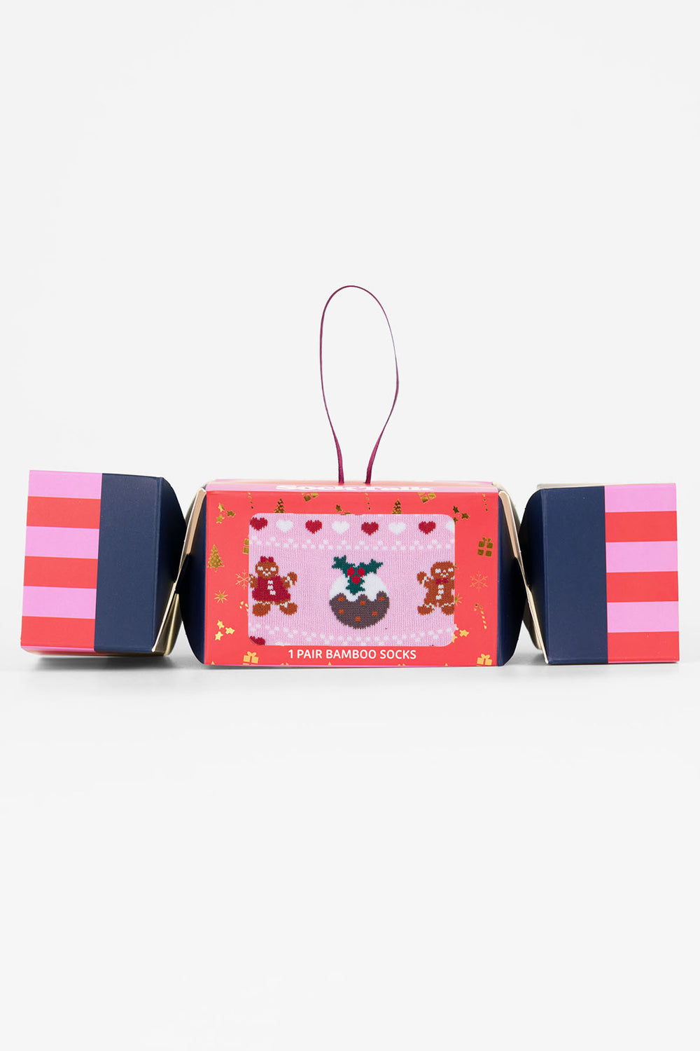 Christmas-Pudding-&-Gingerbread-Men-Fair-Isle-Bamboo-Crew-Socks-Christmas-Cracker-Gift-Box-in-Pink