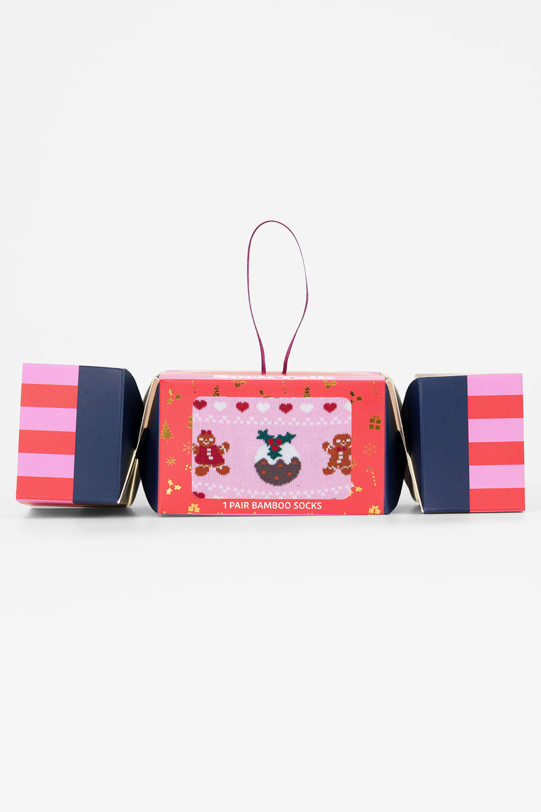 Christmas-Pudding-&-Gingerbread-Men-Fair-Isle-Bamboo-Crew-Socks-Christmas-Cracker-Gift-Box-in-Pink