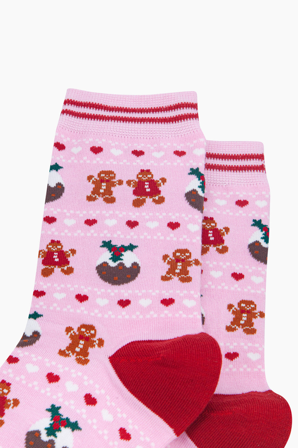 Christmas-Pudding-&-Gingerbread-Women's-Bamboo-Socks-in-Pink-Close-Up