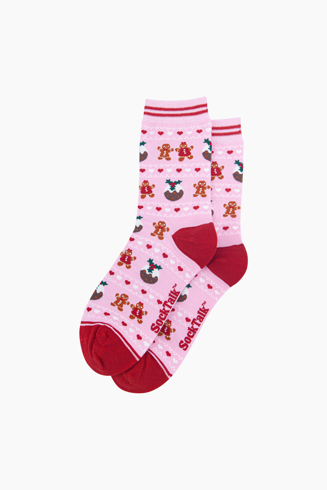 Christmas-Pudding-&-Gingerbread-Women's-Bamboo-Socks-in-Pink-Laid-Flat