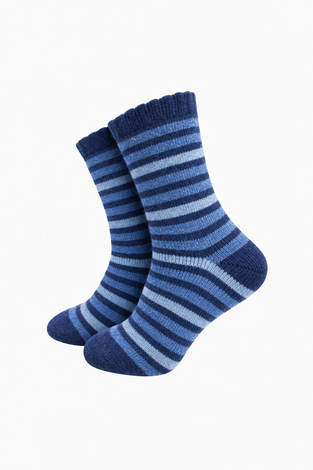 Stripe Patterned 50% Wool Socks in Navy Blue/Denim
