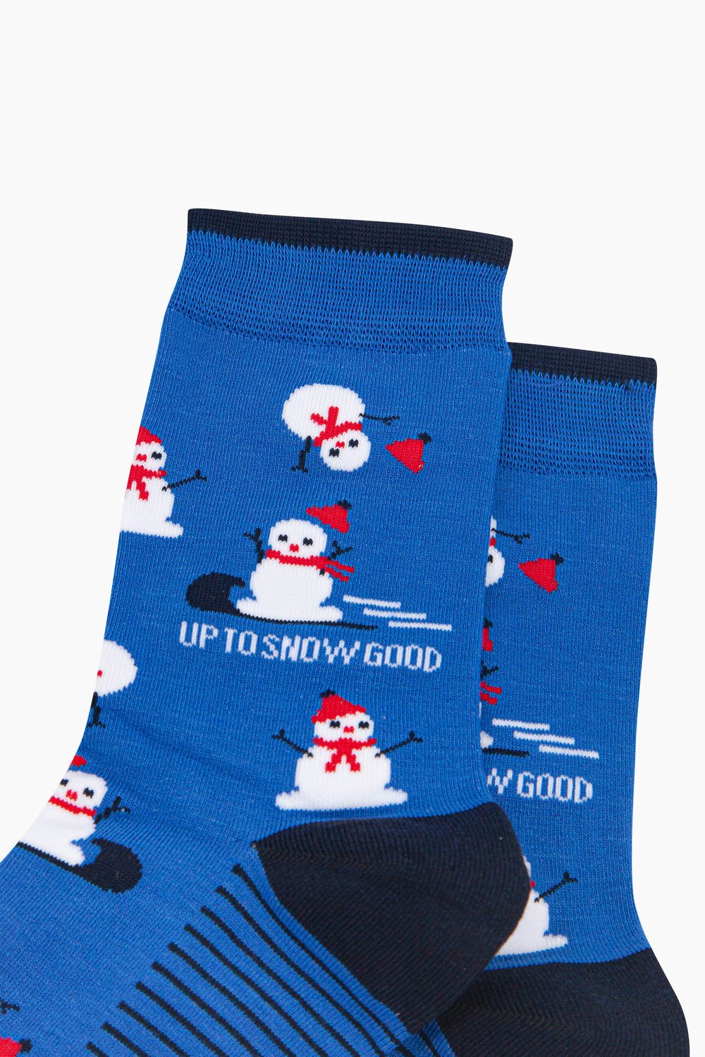 Up-To-Snow-Good-Snowman-Women's-Bamboo-Socks-in-Blue-Close-Up