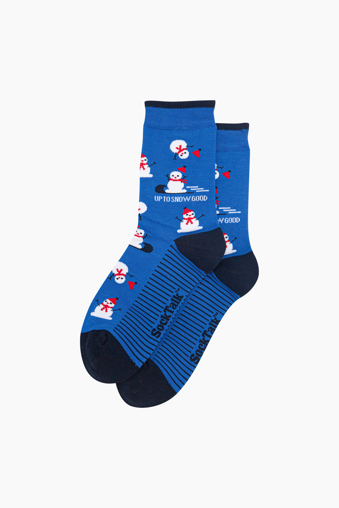 Up-To-Snow-Good-Snowman-Women's-Bamboo-Socks-in-Blue-Laid-Flat