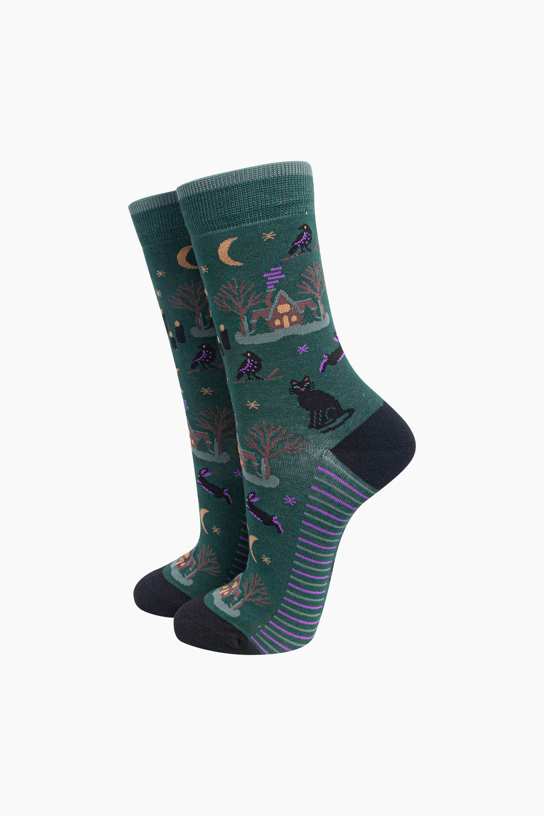 Witchy Cabin Women's Bamboo Socks in Forest Green