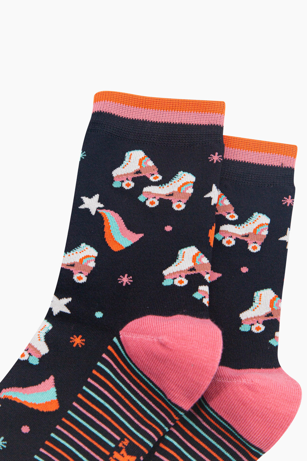 Retro-Rollerskates-Women's-Bamboo-Socks-in-Black-Close-Up