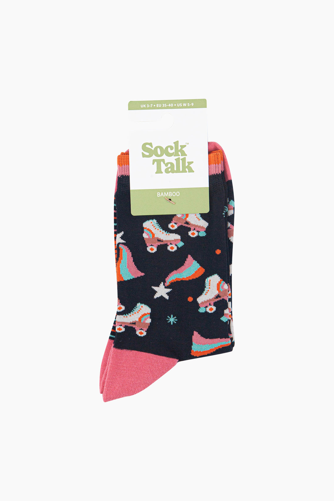 Retro-Rollerskates-Women's-Bamboo-Socks-in-Black-In-Packaging