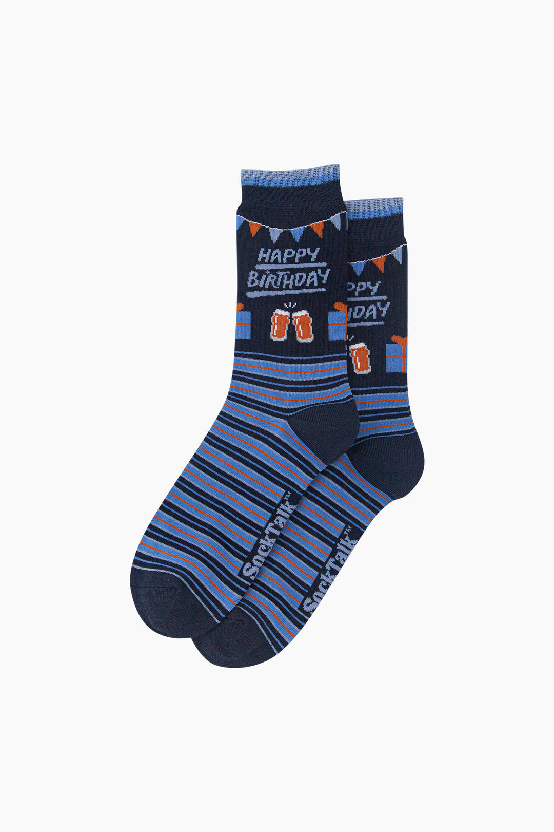 Happy-Birthday-Men's-Bamboo-Socks-in-Navy-Blue-Laid-Flat