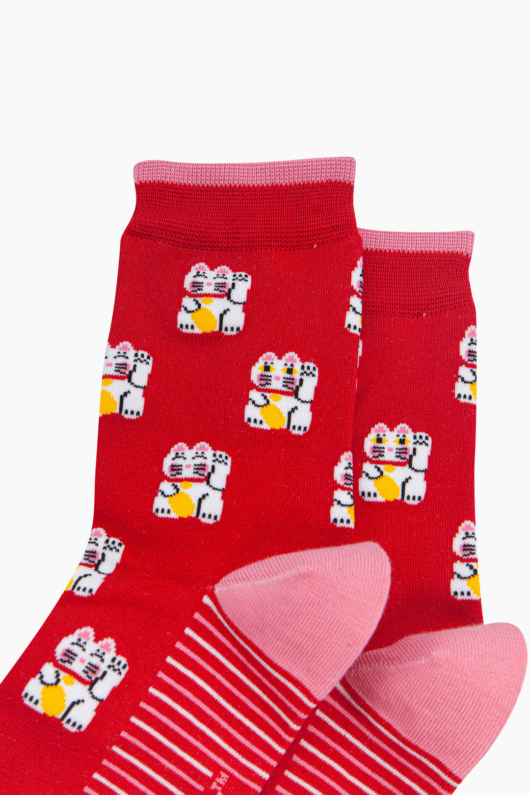 Lucky-Cat-Women's-Bamboo-Socks-in-Red-Close-Up
