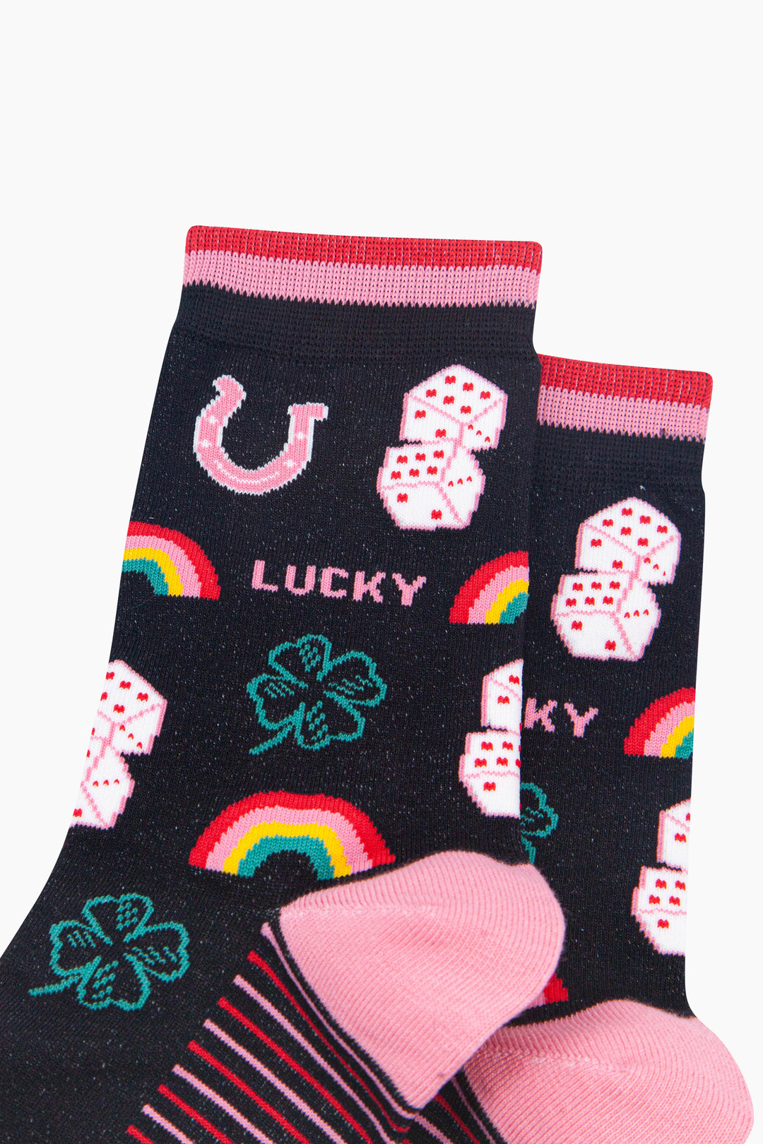 Lucky-Symbols-Women's-Bamboo-Socks-in-Black-Close-Up