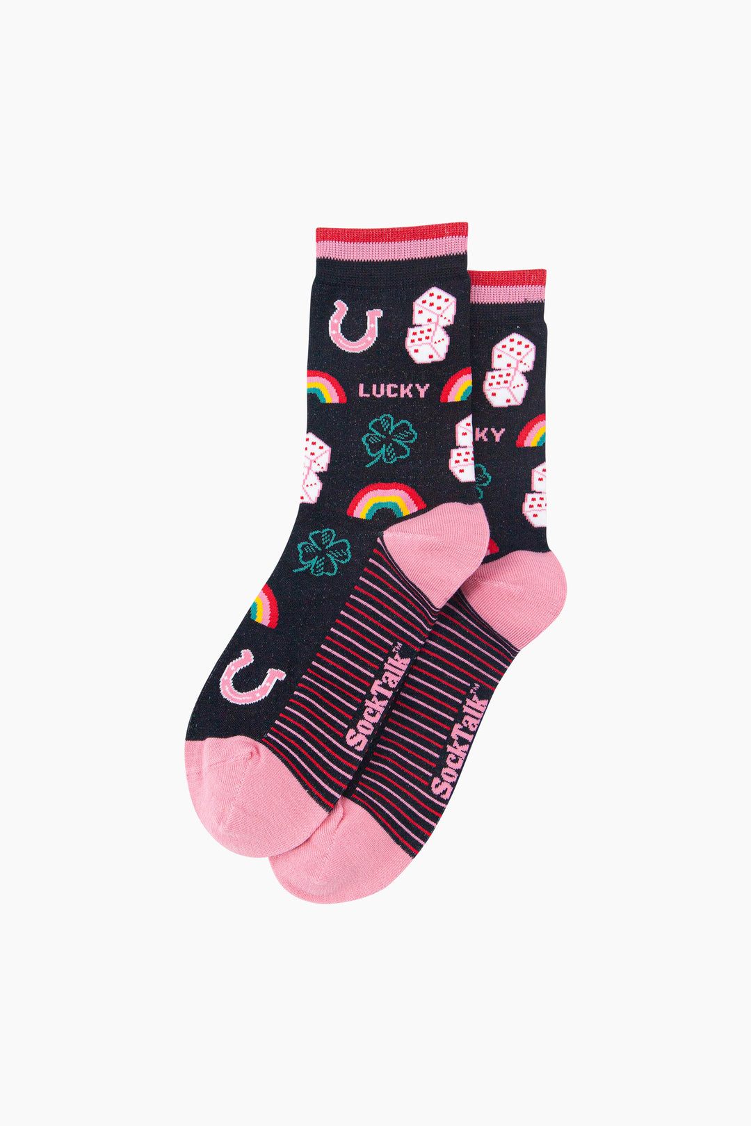 Lucky-Symbols-Women's-Bamboo-Socks-in-Black-Laid-Flat
