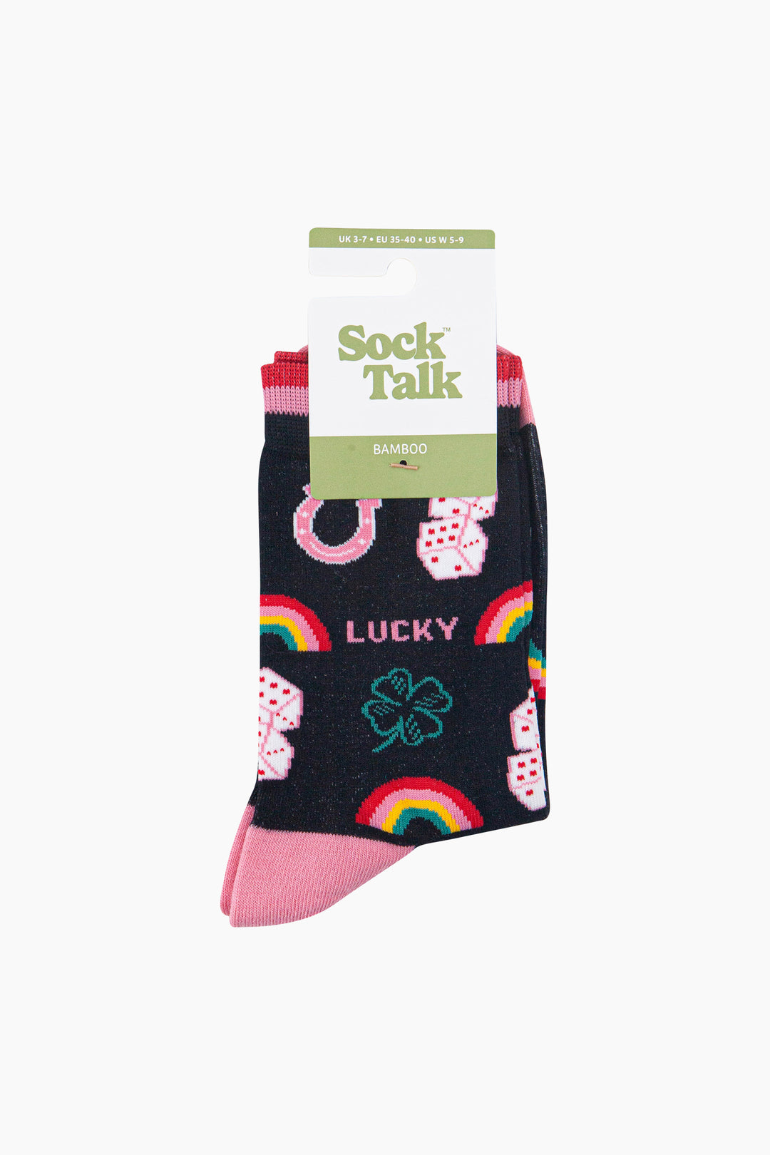 Lucky-Symbols-Women's-Bamboo-Socks-in-Black-In-Packaging