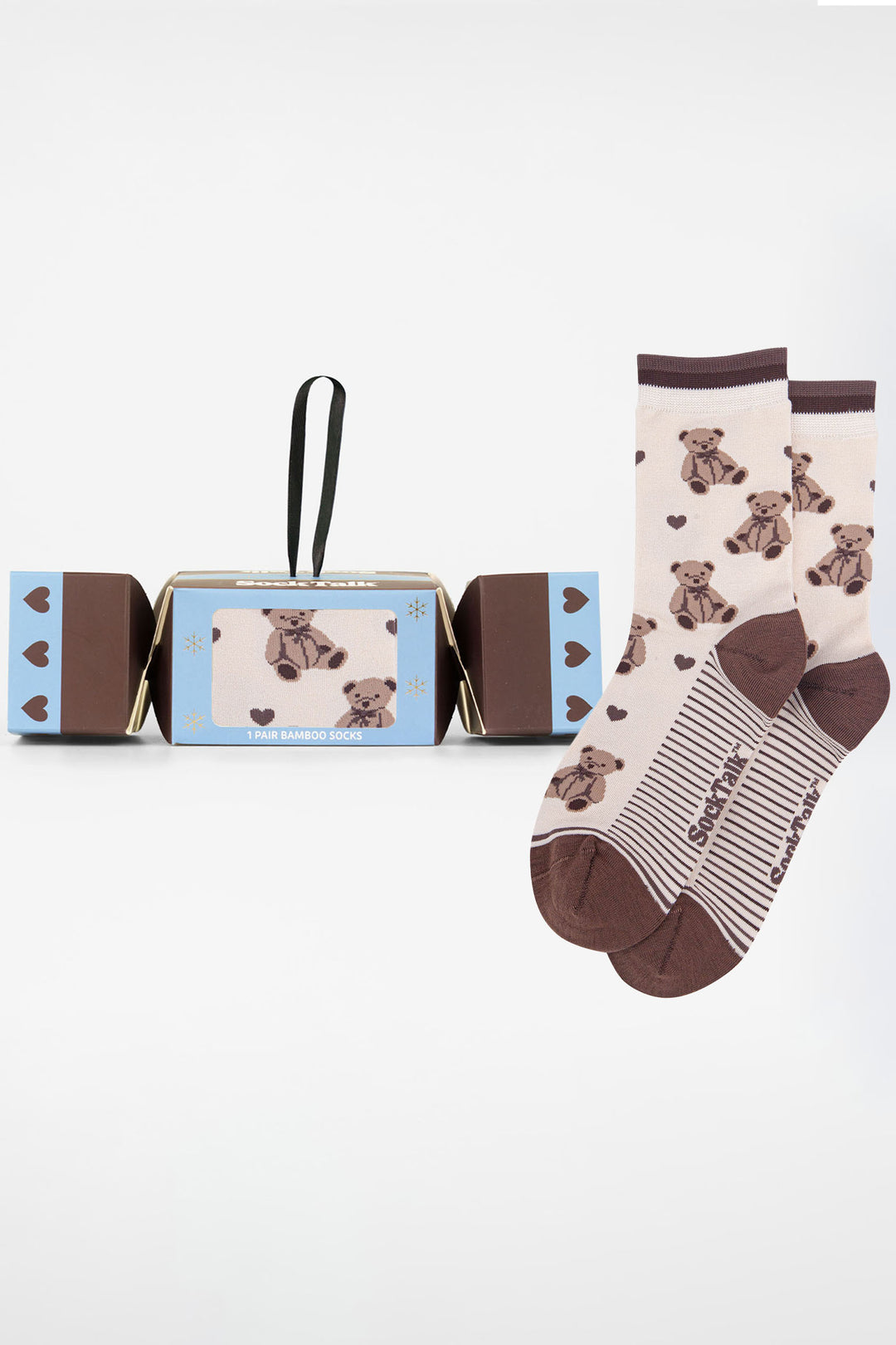 Teddy-Bear-Bamboo-Crew-Socks-Christmas-Cracker-Gift-Box-in-Cream