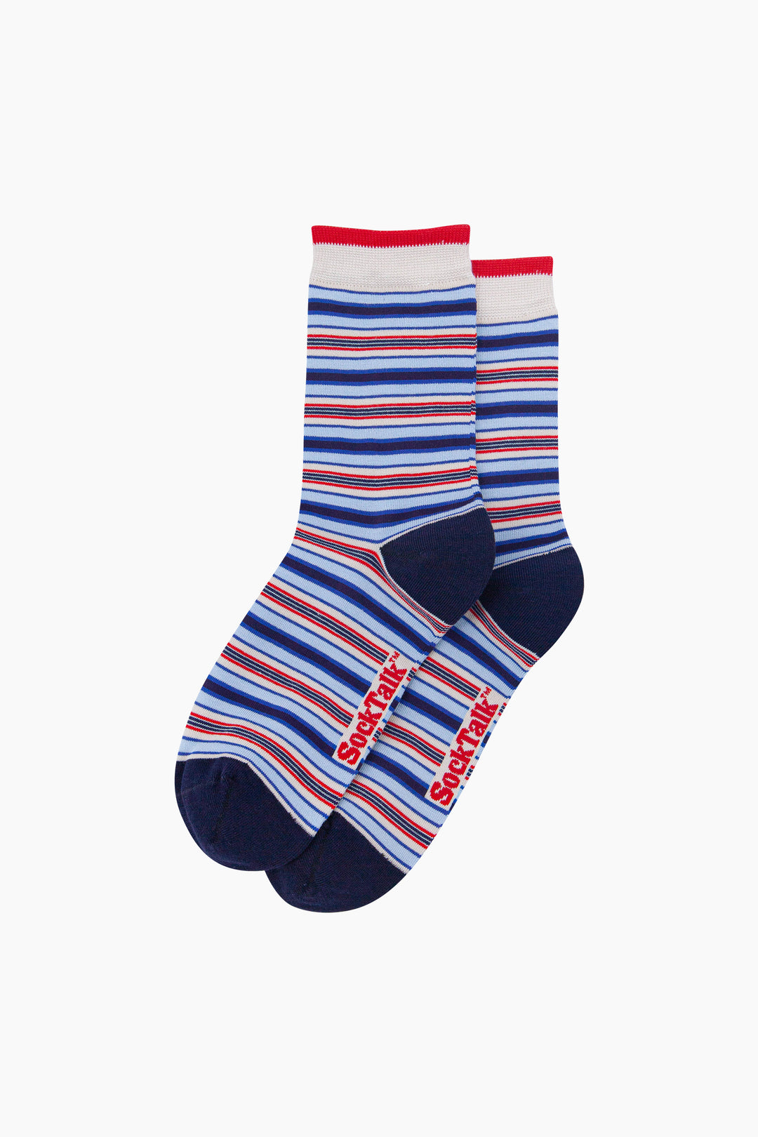 Stripey-Women's-Bamboo-Socks-in-Cream/Blue-Laid-Flat