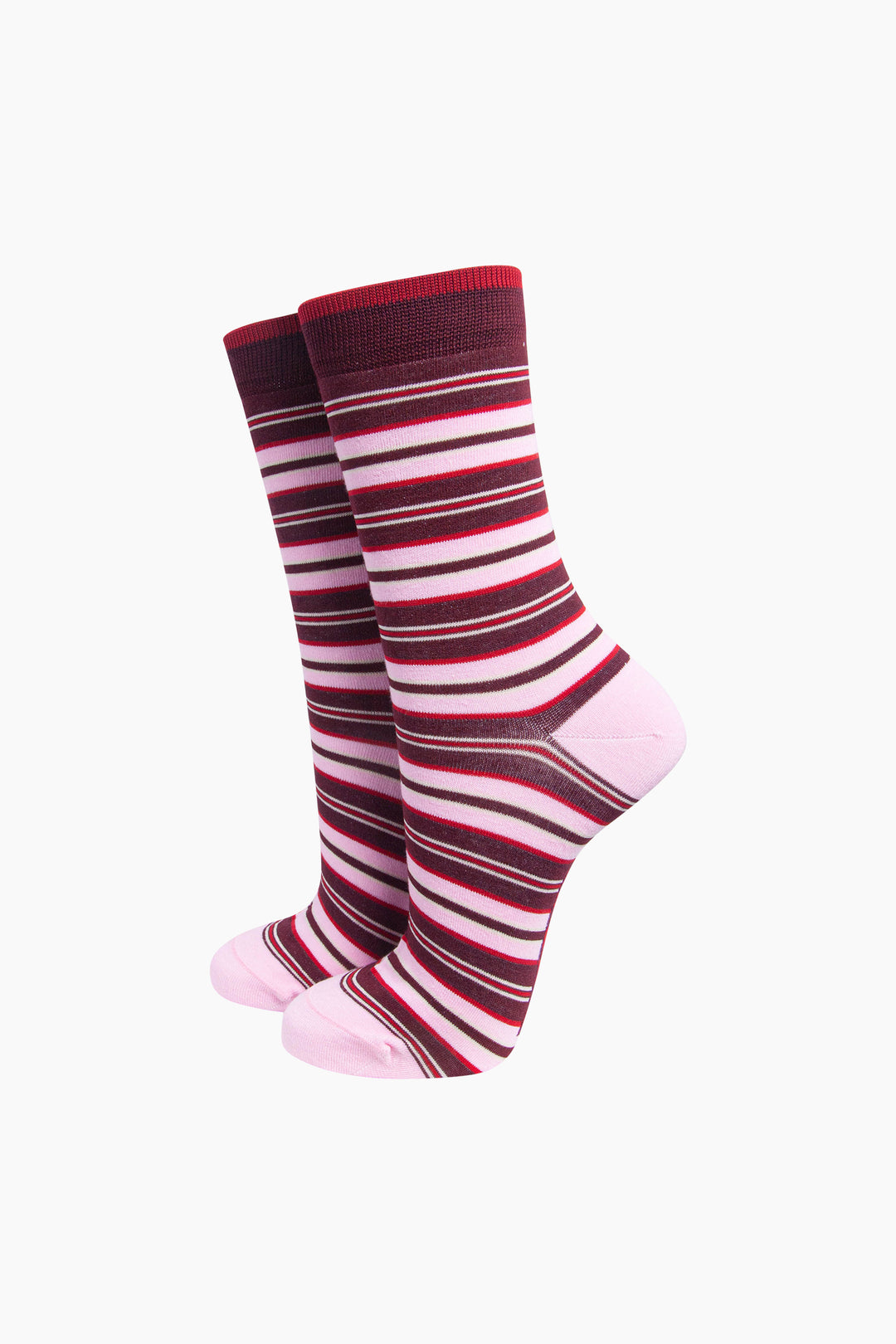 Stripey Women's Bamboo Socks in Burgundy/Pink