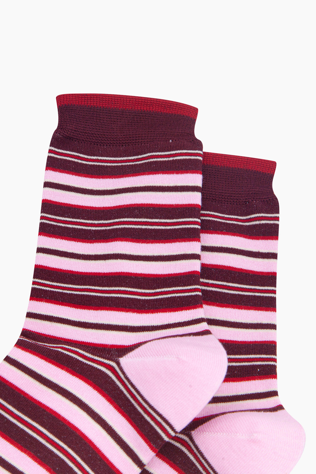 Stripey-Women's-Bamboo-Socks-in-Burgundy/Pink-Close-Up