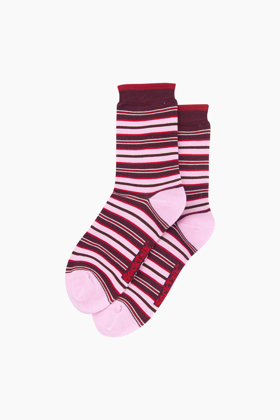 Stripey-Women's-Bamboo-Socks-in-Burgundy/Pink-Laid-Flat