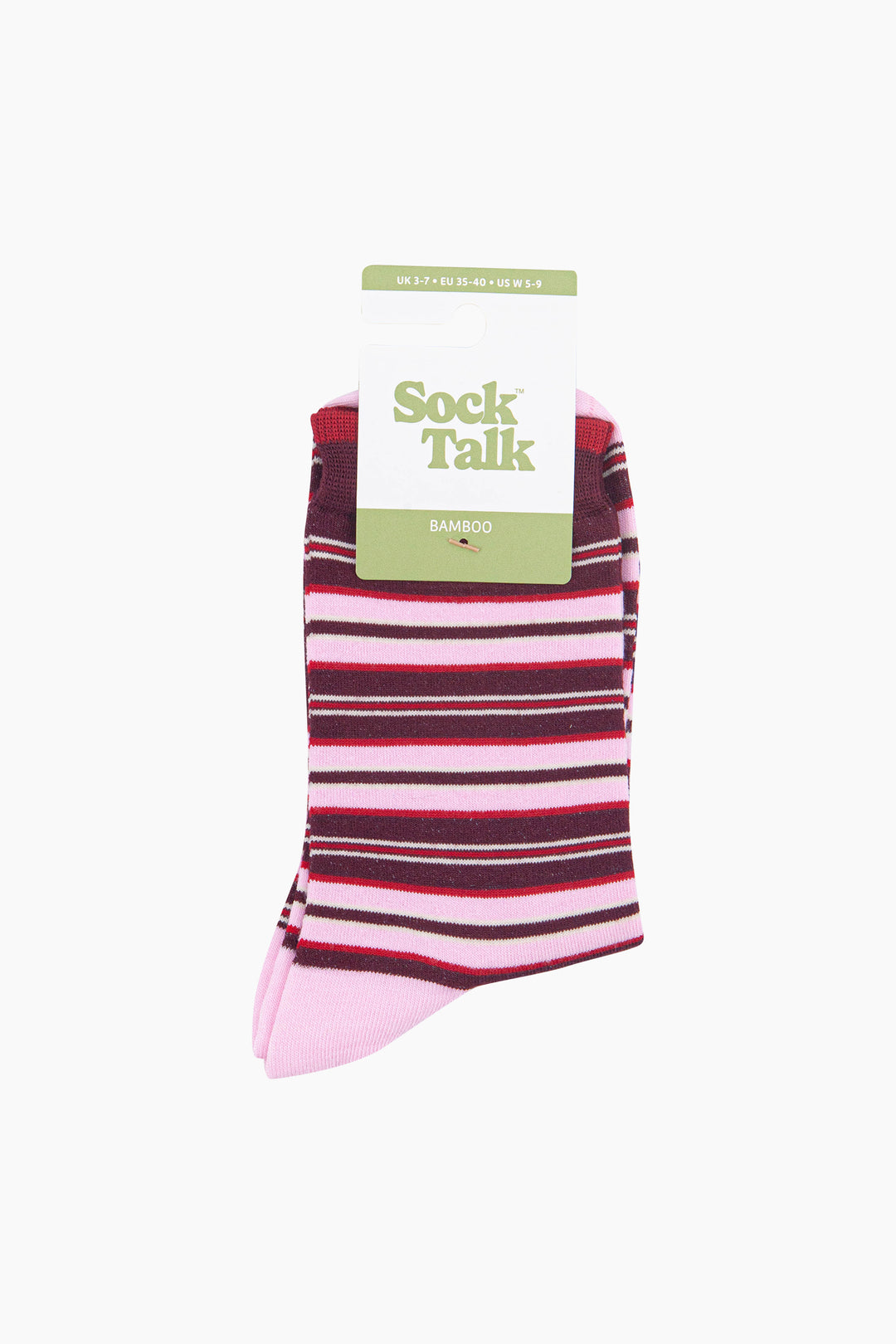 Stripey-Women's-Bamboo-Socks-in-Burgundy/Pink-In-Packaging