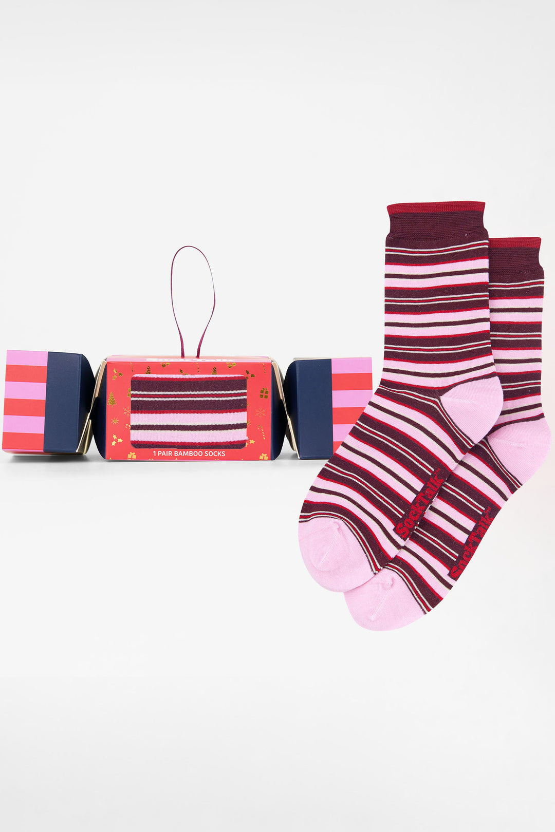 Stripe-Bamboo-Crew-Socks-Christmas-Cracker-Gift-Box-in-Berry